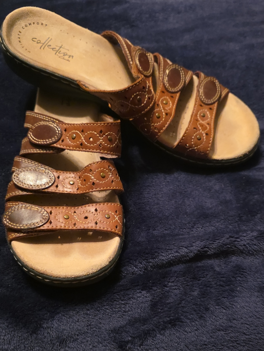 Clarks Brown Leather Multi-Strap Slide Sandals Women's 8.5 Euc